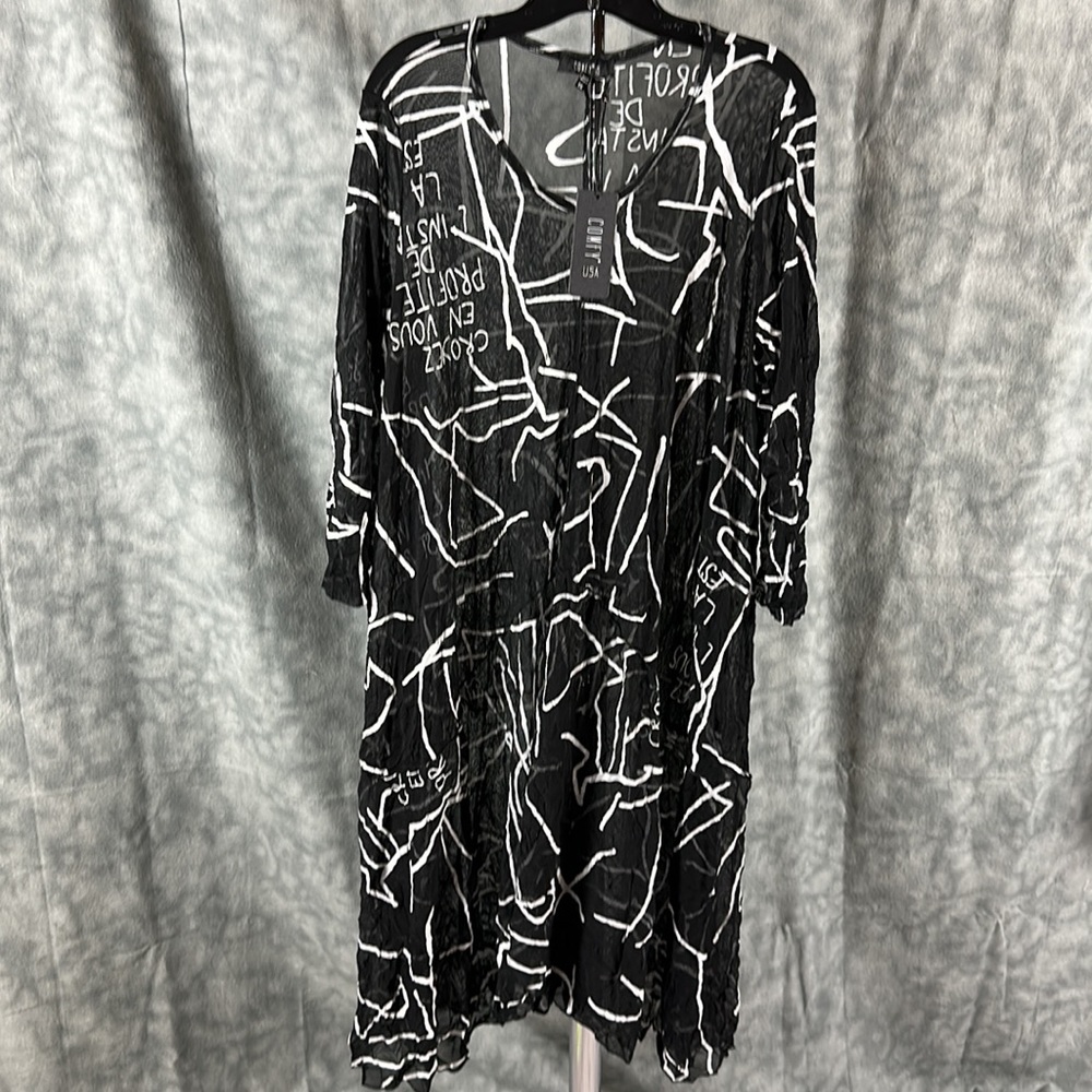 Comfy USA Sheer Blk/Ivory 1X Dress/Topper NWT